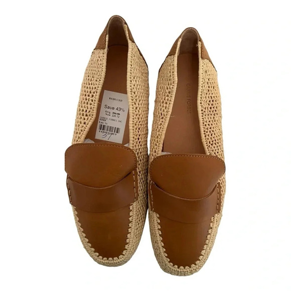 CARRIE FORBES Leather & Raffia Strap Notched Mumba Loafers - Picture 2 of 8